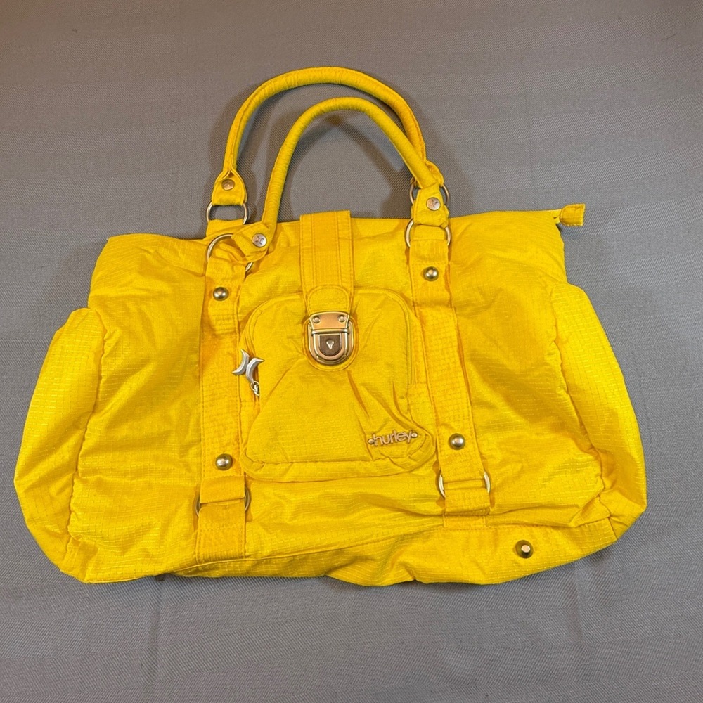 Hurley Yellow Ripstop Duffle Bag Travel Gym Carryall Tote Silver Hardware 2250